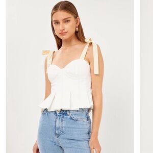 Forever 21 Cream Bow Tie Bustier Corset Crop Top